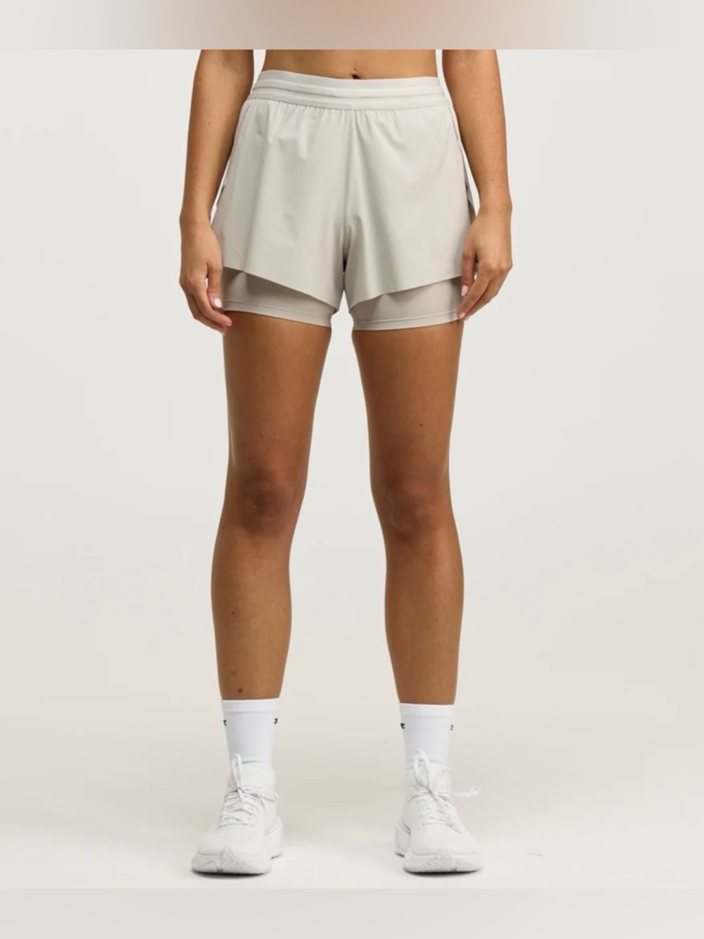 Apana Women's Two-Layer Athletic Shorts in Light Beige